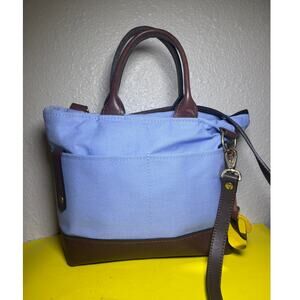 R Riveter Light Blue Canvas Crossbody Bag w/ Brown Leather Accents USA Handmade